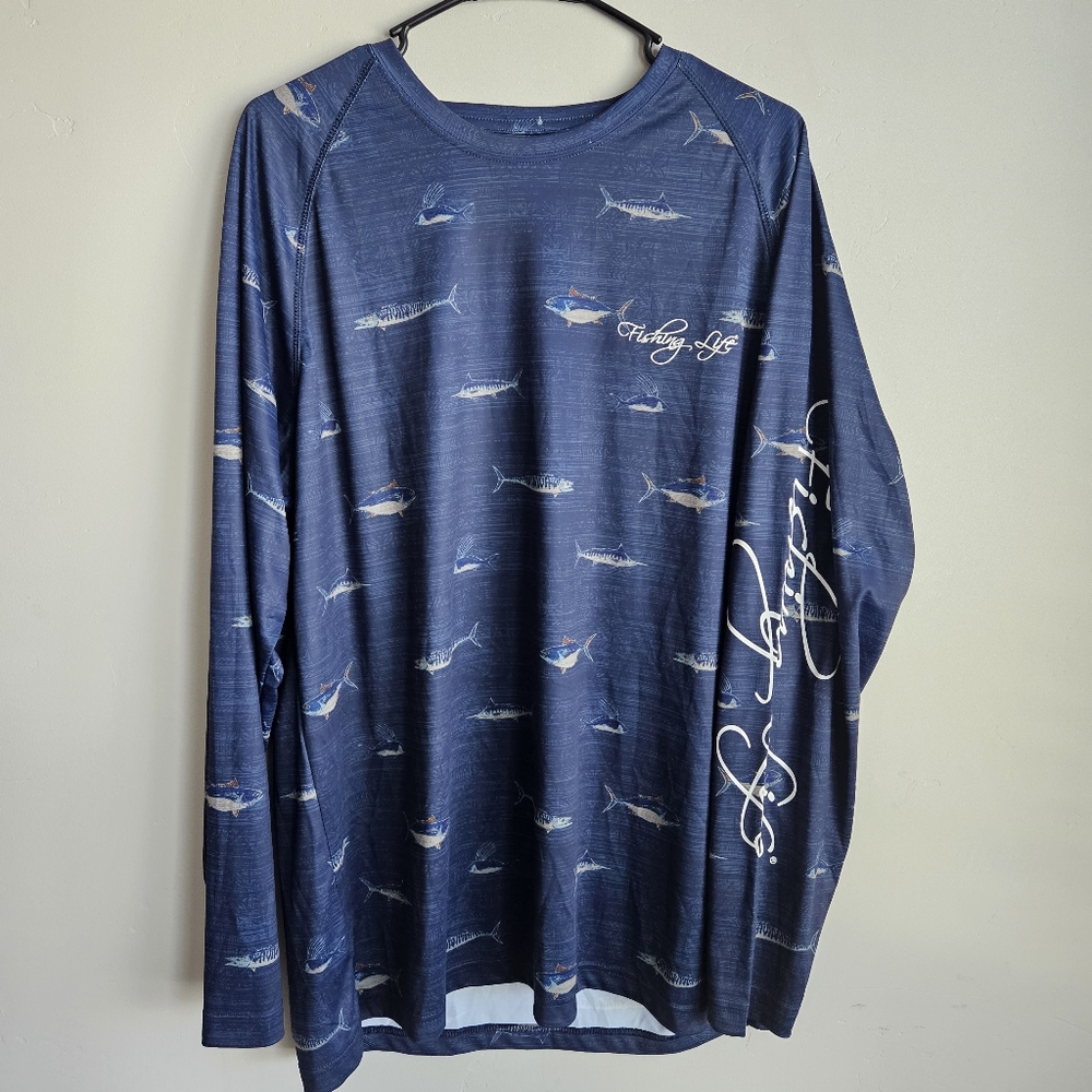 Fishing Life Large Spell out Sleeve Bass Fishing Graphic L/S Upf50+ NWT Boating